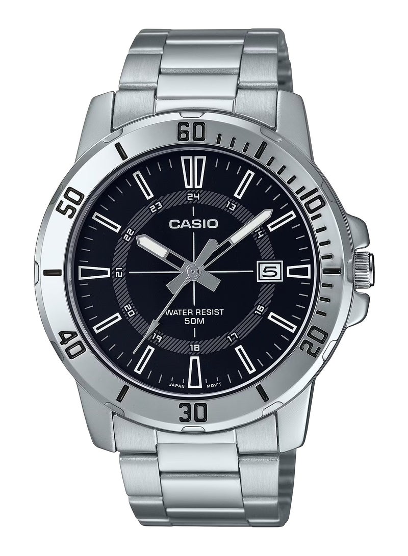 CASIO ساعة يد أنالوج كوارتز للرجال بقرص أسود من الفولاذ المقاوم للصدأ MTP-VD01D-1CVUDF - Image 1