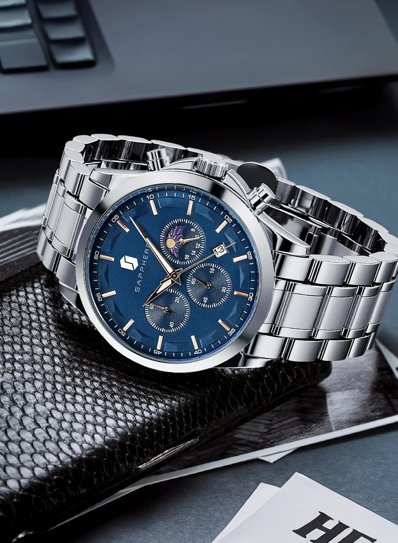 Sapphero  SAPPHERO Chronograph Watches for Men, Original Business Casual Stainless Steel Analog Watch 50M Waterproof Luminous Watches with Date Dial, Mens Gift for Men | Best Price UAE
