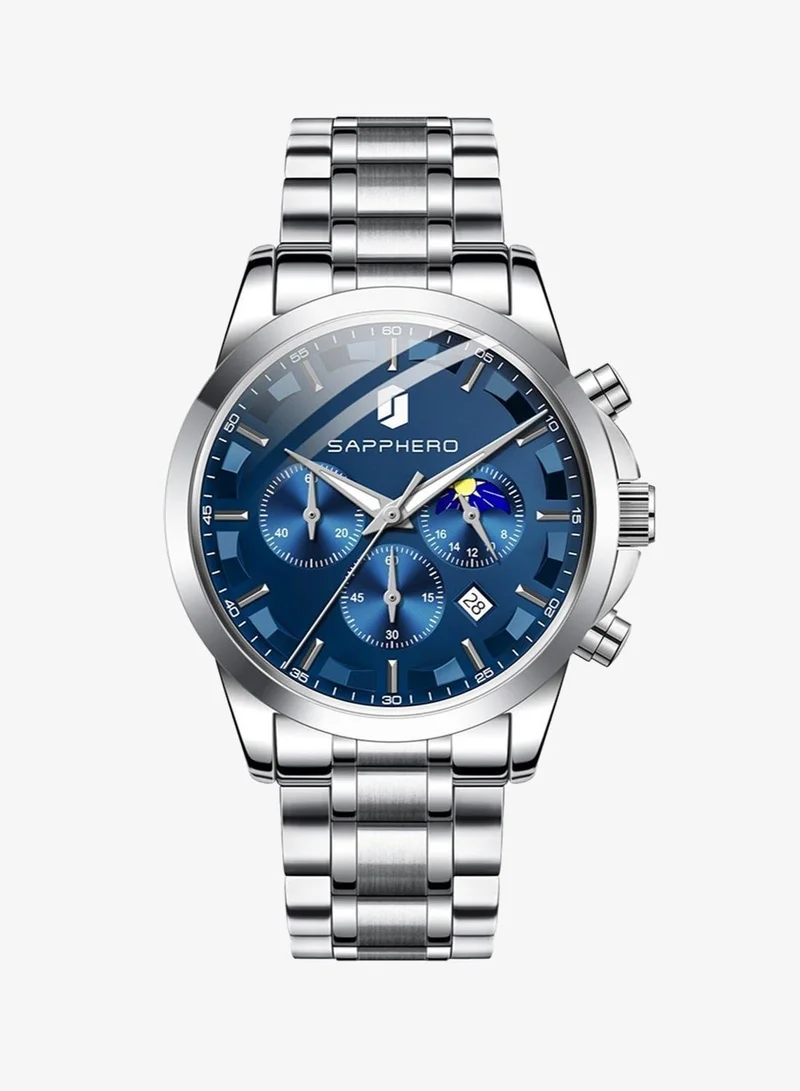 Sapphero  SAPPHERO Chronograph Watches for Men, Original Business Casual Stainless Steel Analog Watch 50M Waterproof Luminous Watches with Date Dial, Mens Gift for Men | Best Price UAE