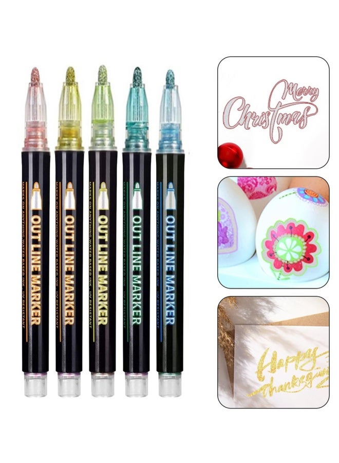Generic Outline Highlighter Pen, 12 Colors, Double Line Glitter Shimmer Marker Pen, Portable Hand Account Planner Pen for Note-Taking Card Making DIY, 12Pcs  - Image 3