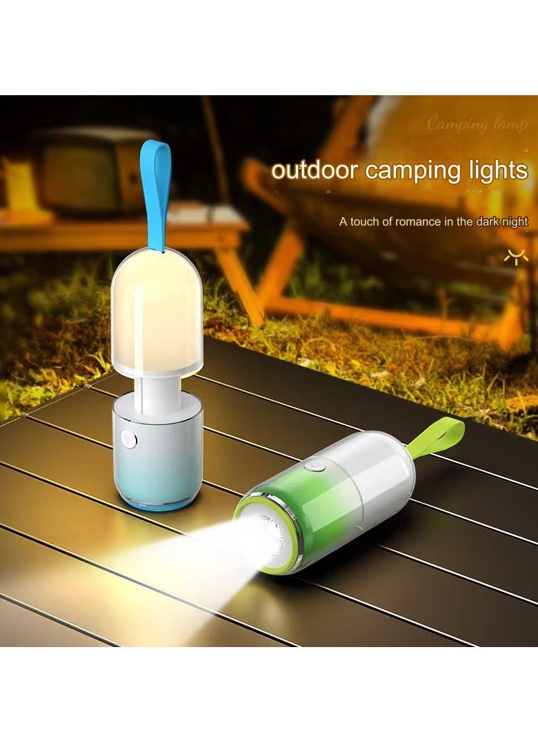 Generic Flashlight hanging camping outdoor Rechargeable Built In Battery indoor ABS Camping Led water proof camping lamp sos light,warm glow light (Blue)  - Image 3