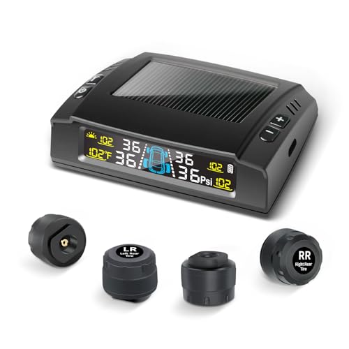 Masoll RV Tire Pressure Monitoring System, M23 Tire Pressure Monitor with Solar Charge & Auto Calibration, TPMS with 4 Sensors & 6 Alarm Modes & HD Color Display, 0-87 PSI for RV/Trailer/Camper/Sedan - Image 1
