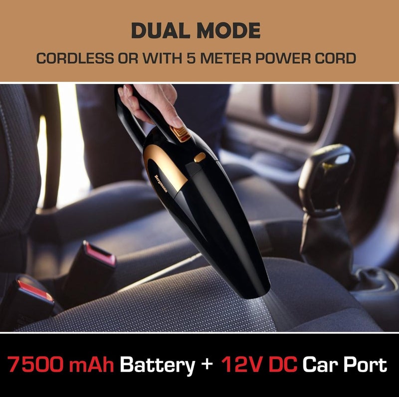 Bergmann Stunner Cordless Vacuum Cleaner for Car & Home | 150W Powerful Suction | Dual Mode - 7500mAh Rechargeable Battery & 12V DC Car Port | Stainless Steel Hepa Filter | Mirror Finish | Black - Image 2