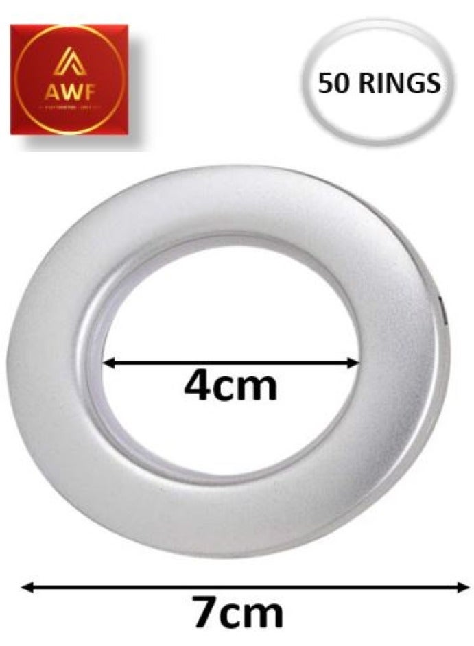 AL WADI FURNITURE AWF Al Wadi Furniture Pack of 50 Matt Silver Curtain Grommets Round Plastic Curtain Eyelet Rings with nano-scale silencer ring, DIY Rings for Window Curtain, Shower Curtain, Locker Room Door Curtain  - Image 2
