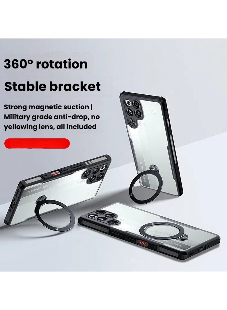 عام غلاف Red Magic 11 Pro/Red Magic 11 Pro+ المغناطيسي الواقي 【مدعوم الشحن اللاسلكي】 - غلاف شفاف مقاوم للاصفرار مع حماية للكاميرا، مصنوع من مزيج PC+TPU مع ظهر ممتص للصدمات وحامل دوّار 360 درجة - Image 2