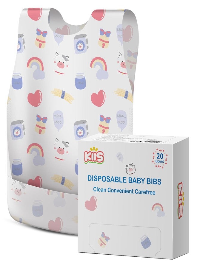 KIIS Disposable Baby Bibs for Travel - Waterproof Baby Smock Bibs for Eating, Toddlers & Kids - Travel & Daycare Essentials for Mess-Free Meals, 20 Count, Purple Baby Cow - Image 1