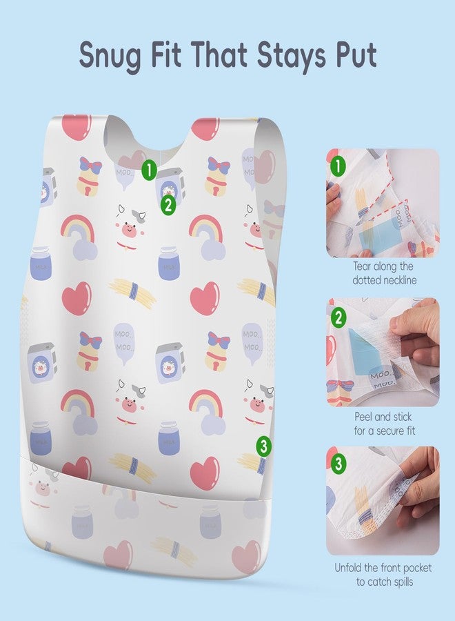 KIIS Disposable Baby Bibs for Travel - Waterproof Baby Smock Bibs for Eating, Toddlers & Kids - Travel & Daycare Essentials for Mess-Free Meals, 20 Count, Purple Baby Cow - Image 4