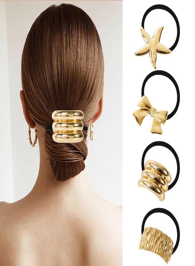 WECROO Elegant Hair Accessories Set, Metal Starfish Bow Decorative Hair Ties, Gold Hair Accessories Stretchy and Non-Damage Ponytail Cuff Holders Rubber bands (Pack of 12) Gold - Image 1