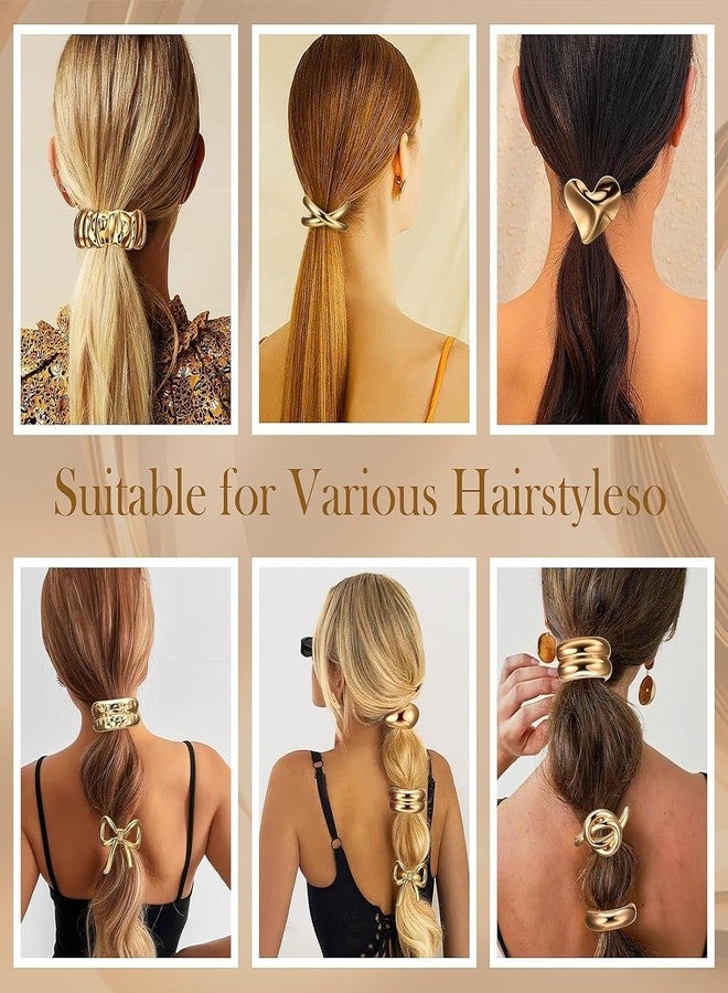 WECROO Elegant Hair Accessories Set, Metal Starfish Bow Decorative Hair Ties, Gold Hair Accessories Stretchy and Non-Damage Ponytail Cuff Holders Rubber bands (Pack of 12) Gold - Image 5