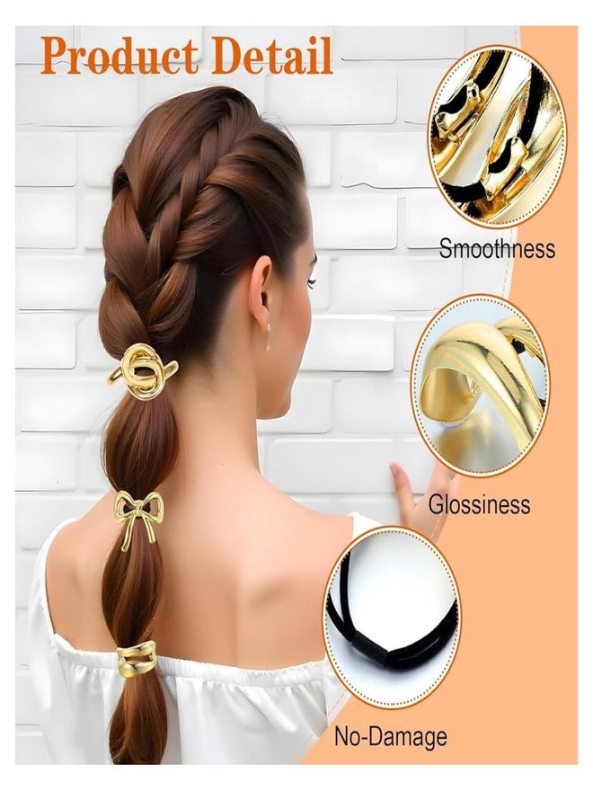 WECROO Elegant Hair Accessories Set, Metal Starfish Bow Decorative Hair Ties, Gold Hair Accessories Stretchy and Non-Damage Ponytail Cuff Holders Rubber bands (Pack of 12) Gold - Image 4