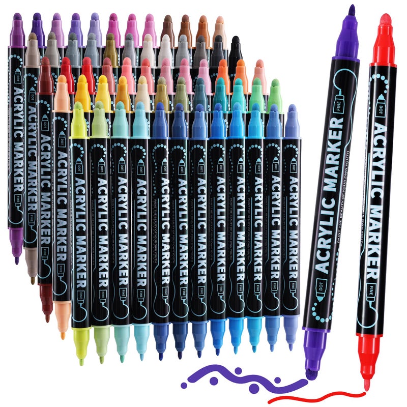 nauets 60 Colors Dual Tip Acrylic Paint Markers, Premium Dot & Fine Tip Coloring Paint Pens for Rock, Wood, Fabric, Canvas, Glass, Paper, Ceramic, Scrapbook, Vision Board and DIY Crafts Supplies Art Gifts - Image 1