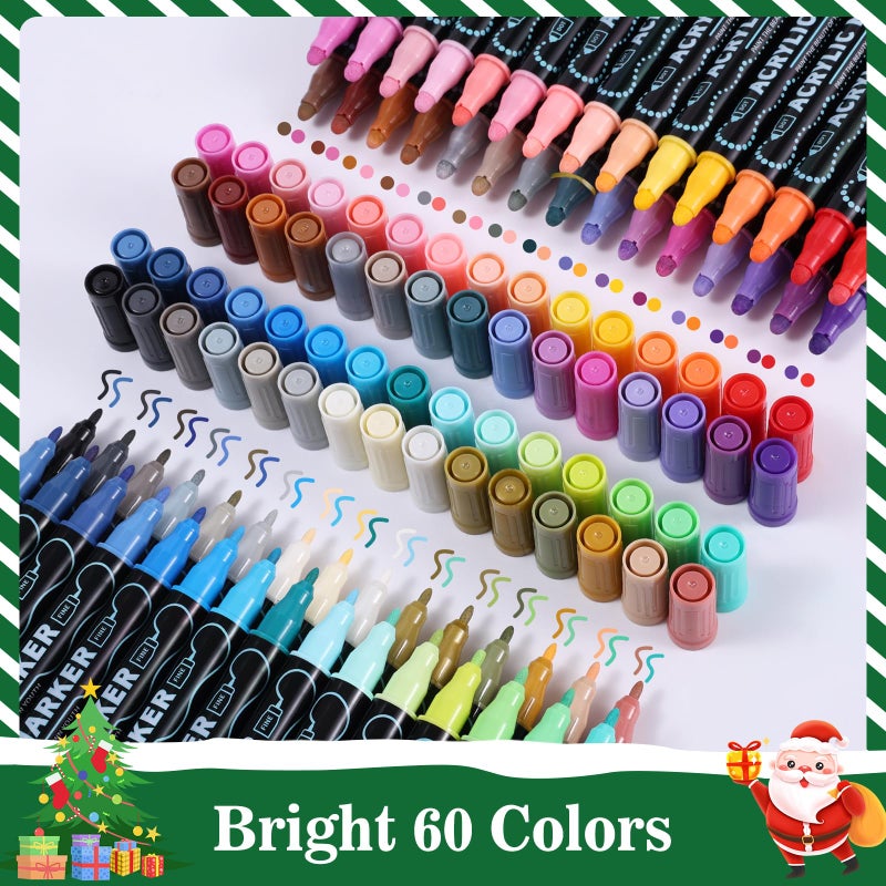 nauets 60 Colors Dual Tip Acrylic Paint Markers, Premium Dot & Fine Tip Coloring Paint Pens for Rock, Wood, Fabric, Canvas, Glass, Paper, Ceramic, Scrapbook, Vision Board and DIY Crafts Supplies Art Gifts - Image 4