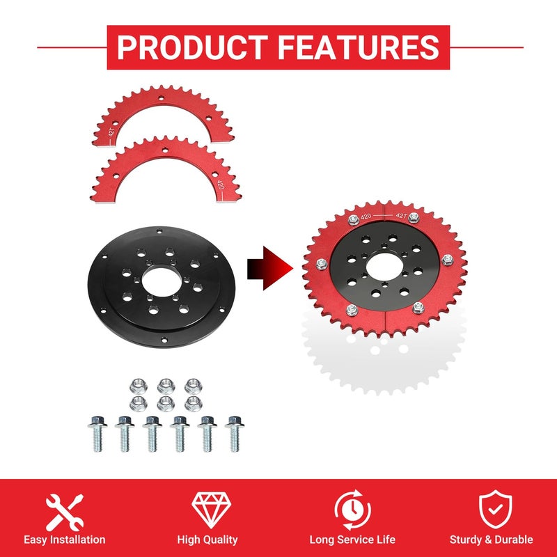 GREHUA 420 Split Chain Sprocket 42 Tooth & Sprocket Adapter Compatible with Coleman CT200U CT200U-EX BT200X Baja Warrior MB165 MB200 Mini Bike Go Kart Predator 212cc 196cc 5.5HP 6.5HP Engine Parts - Image 3
