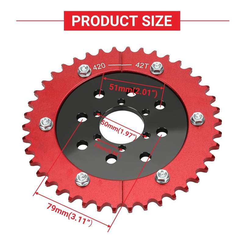 GREHUA 420 Split Chain Sprocket 42 Tooth & Sprocket Adapter Compatible with Coleman CT200U CT200U-EX BT200X Baja Warrior MB165 MB200 Mini Bike Go Kart Predator 212cc 196cc 5.5HP 6.5HP Engine Parts - Image 5