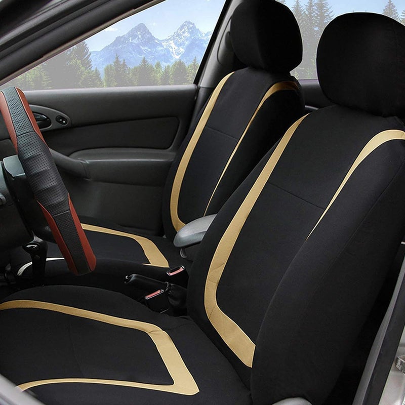 Car Seat Covers Full Set, Breathable Premium Cloth Automotive Seat Cover, Universal Front and Rear Seat Covers, Easy to Install Car Accessories for Most Cars Trucks SUV (Beige) - Image 3