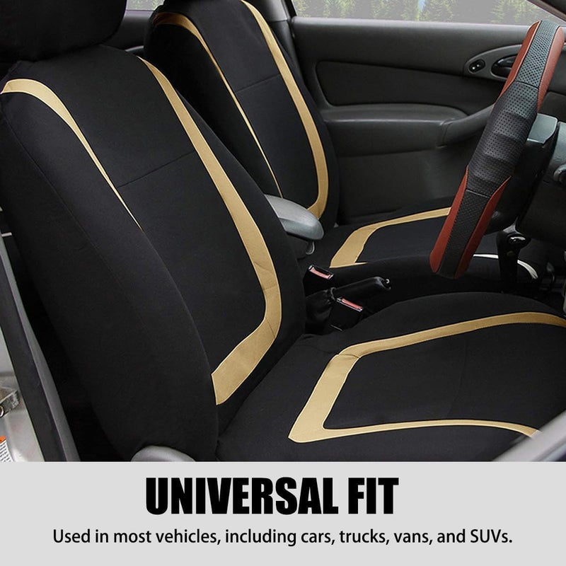 Car Seat Covers Full Set, Breathable Premium Cloth Automotive Seat Cover, Universal Front and Rear Seat Covers, Easy to Install Car Accessories for Most Cars Trucks SUV (Beige) - Image 4