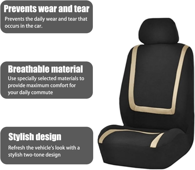 Car Seat Covers Full Set, Breathable Premium Cloth Automotive Seat Cover, Universal Front and Rear Seat Covers, Easy to Install Car Accessories for Most Cars Trucks SUV (Beige) - Image 2