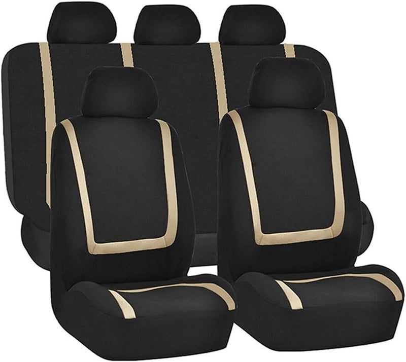 Car Seat Covers Full Set, Breathable Premium Cloth Automotive Seat Cover, Universal Front and Rear Seat Covers, Easy to Install Car Accessories for Most Cars Trucks SUV (Beige) - Image 1