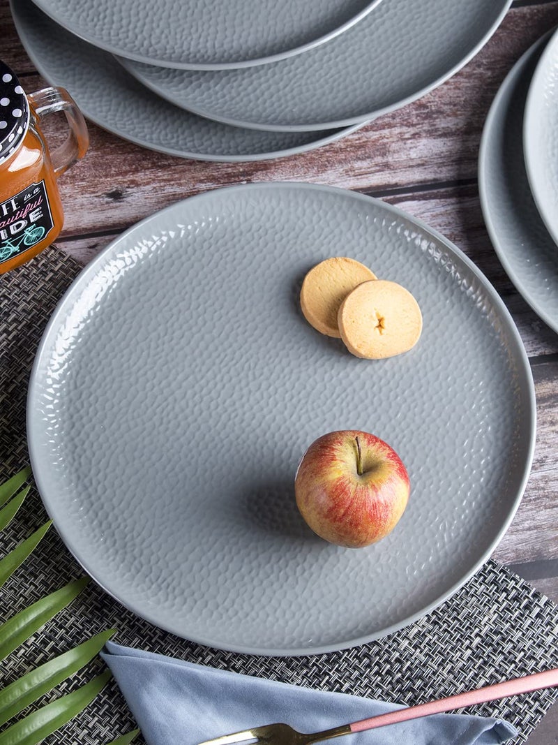 MARKET 99 Melamine Round Serving Full Plates Set of 6 | Grey Hammered Design Dinner & Serving Plates | Lightweight Kitchen Serveware for Breakfast, Lunch, Dinner & Home Dining Use - Image 3