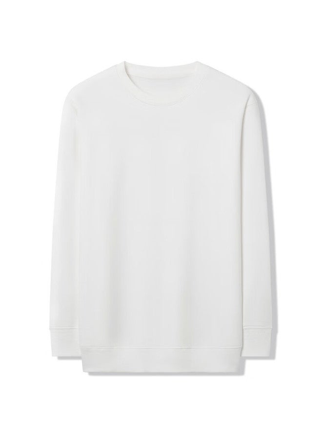 Markless Fleece-lined Men's Sweatshirt Autumn Winter Casual Crewneck Warm Pullover 0434m3 Snow Peak White Fleece-lined XL - Image 4