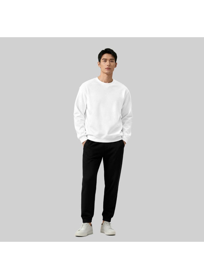 Markless Fleece-lined Men's Sweatshirt Autumn Winter Casual Crewneck Warm Pullover 0434m3 Snow Peak White Fleece-lined XL - Image 2
