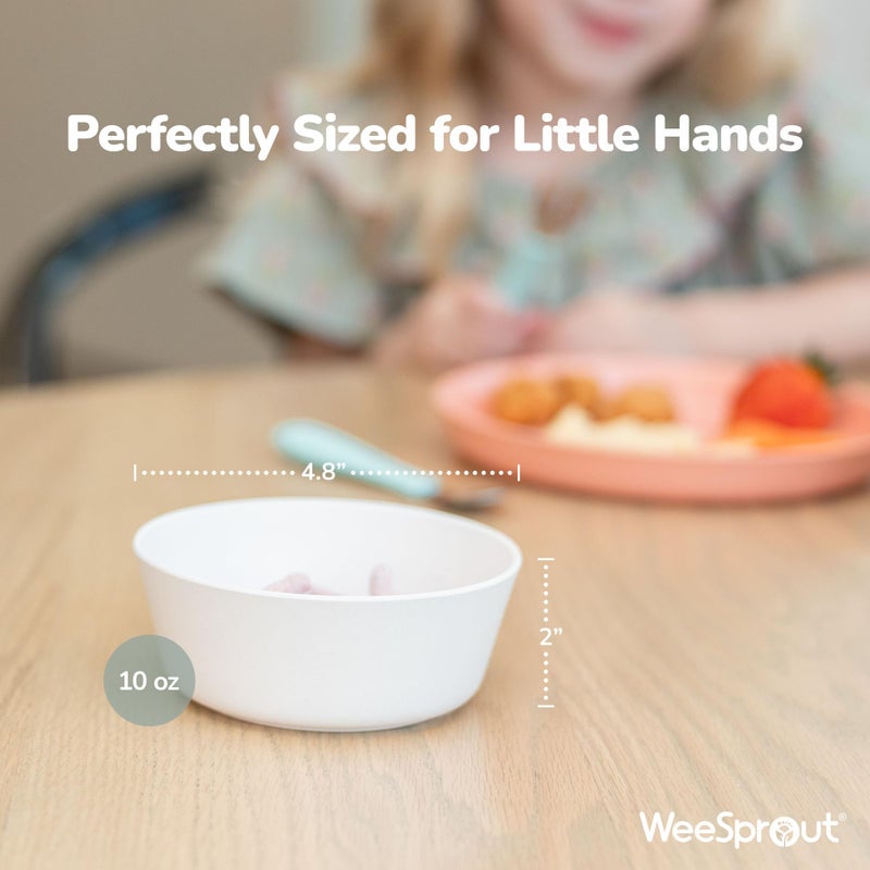 WeeSprout Bamboo Kids Bowls, Set of Four 10 oz Kid-Sized Dinnerware, Cereal, Leftovers & Snack Bowl, Dishwasher Safe (Pink, Green, Gray, & Beige) - Image 2