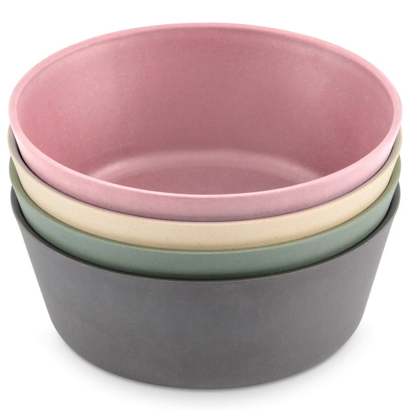 WeeSprout Bamboo Kids Bowls, Set of Four 10 oz Kid-Sized Dinnerware, Cereal, Leftovers & Snack Bowl, Dishwasher Safe (Pink, Green, Gray, & Beige) - Image 1