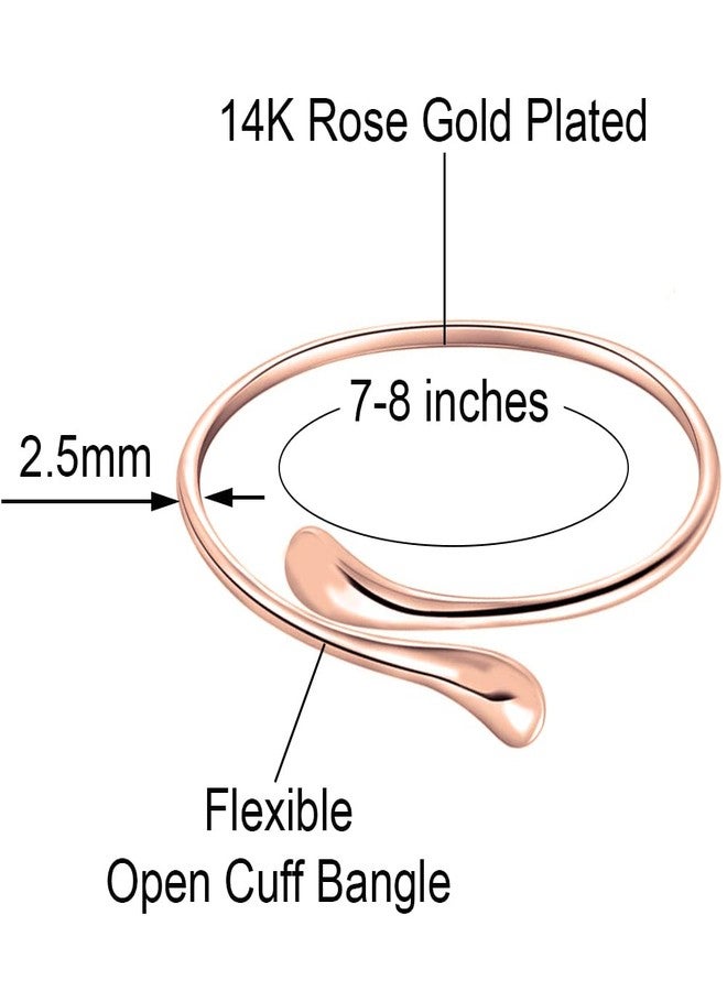 Savlano 14K Gold Plated Double Teardrop Open Cuff Bangle -7-8” Inch Flexible Bangle Bracelet Comes With Gift Box for Women (ROSE) - Image 3