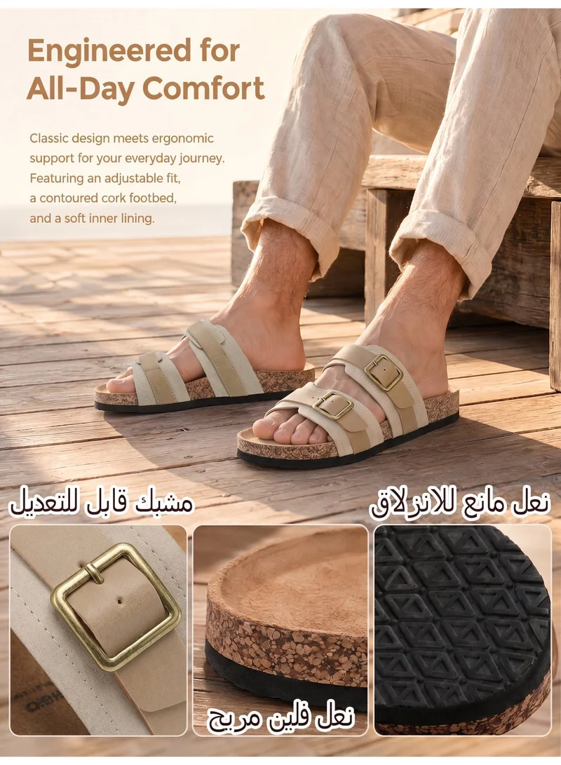 ARRIGO BELLO beige ARRIGO BELLO  Men's Double Buckle Footbed Clogs Sandals Comfortable Adjustable Dressy Open Toe Casual Non Slip Summer Shoes  | Best Price UAE