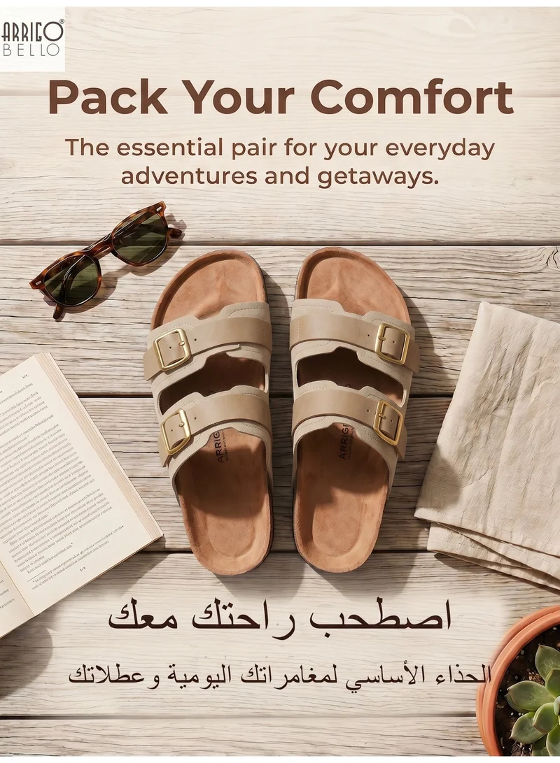 ARRIGO BELLO beige ARRIGO BELLO  Men's Double Buckle Footbed Clogs Sandals Comfortable Adjustable Dressy Open Toe Casual Non Slip Summer Shoes  | Best Price UAE