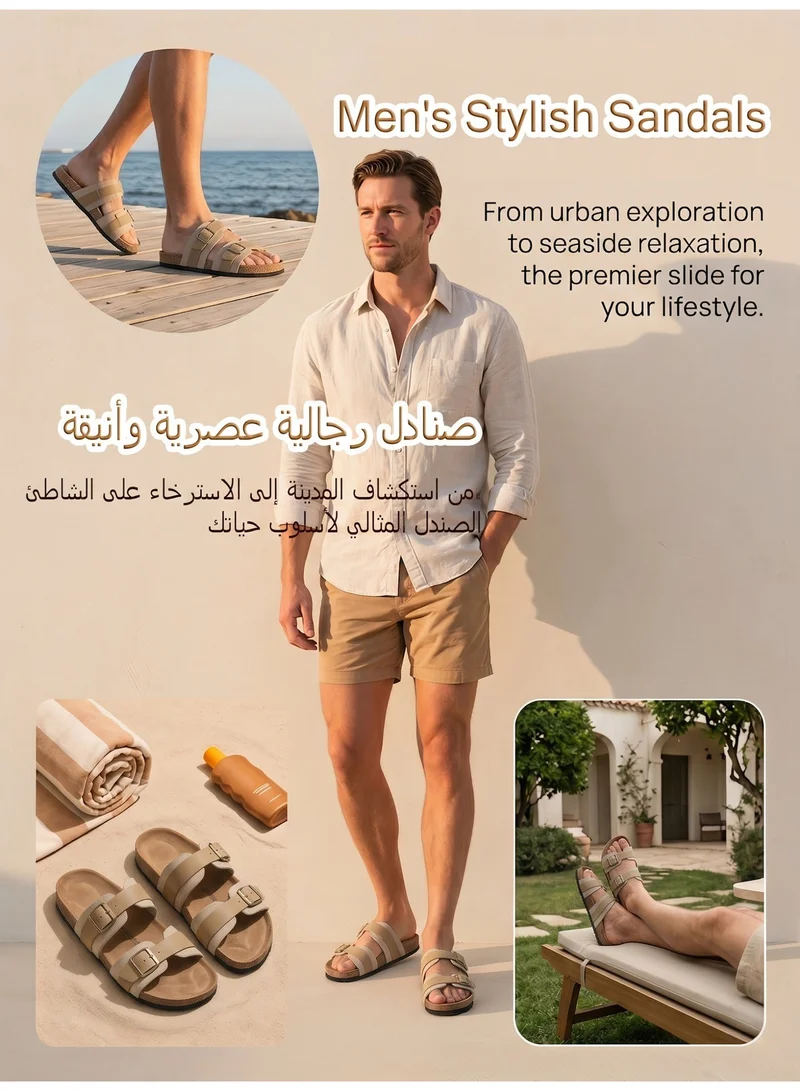 ARRIGO BELLO beige ARRIGO BELLO  Men's Double Buckle Footbed Clogs Sandals Comfortable Adjustable Dressy Open Toe Casual Non Slip Summer Shoes  | Best Price UAE