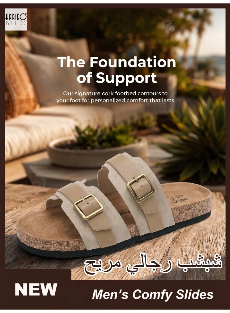 ARRIGO BELLO beige ARRIGO BELLO  Men's Double Buckle Footbed Clogs Sandals Comfortable Adjustable Dressy Open Toe Casual Non Slip Summer Shoes  | Best Price UAE