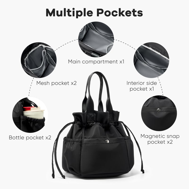 Yarnic Lunch Bag Women Insulated Lunch Bags,Cute Reusable Lunch Box Stain-Resistant Lunchbox with Water Bottle Holder for Adult (black) - Image 4