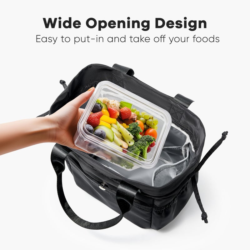 Yarnic Lunch Bag Women Insulated Lunch Bags,Cute Reusable Lunch Box Stain-Resistant Lunchbox with Water Bottle Holder for Adult (black) - Image 5