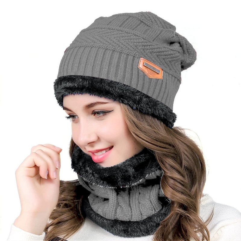 Wearslim قبعات صوف دافئة ®، قبعة رأس مع دافئ للرقبة مجموعة قبعات شتوية وشالات للرجال والنساء - Image 1