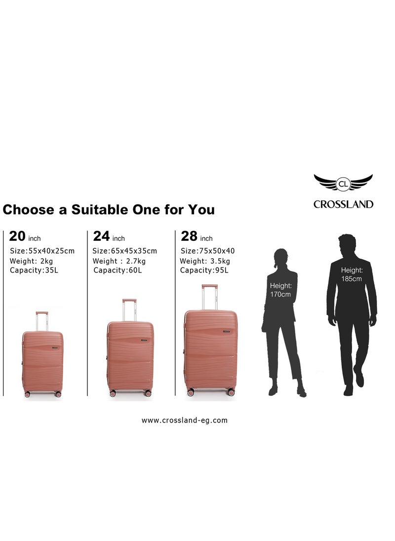 CROSSLAND Unbreakable Cabin Size Trolley Luggage With TSA Lock,4 Silent Move Spinners Wheels, Double Expandable Zipper - 20 Inch