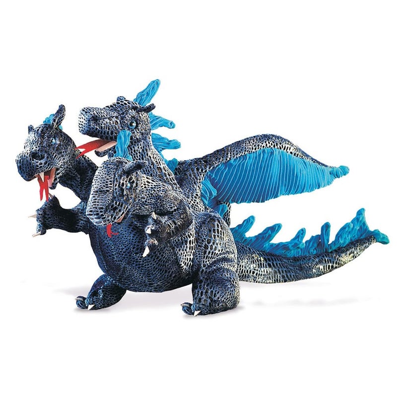 Folkmanis Three-Headed Blue Dragon Hand Puppet - Image 1