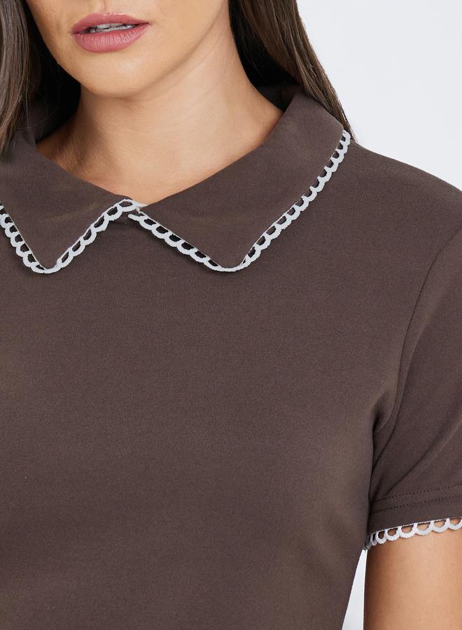 ستايلي بلوزة نسائية محبوكة بياقة بنية وبطانة متباينة - Image 4