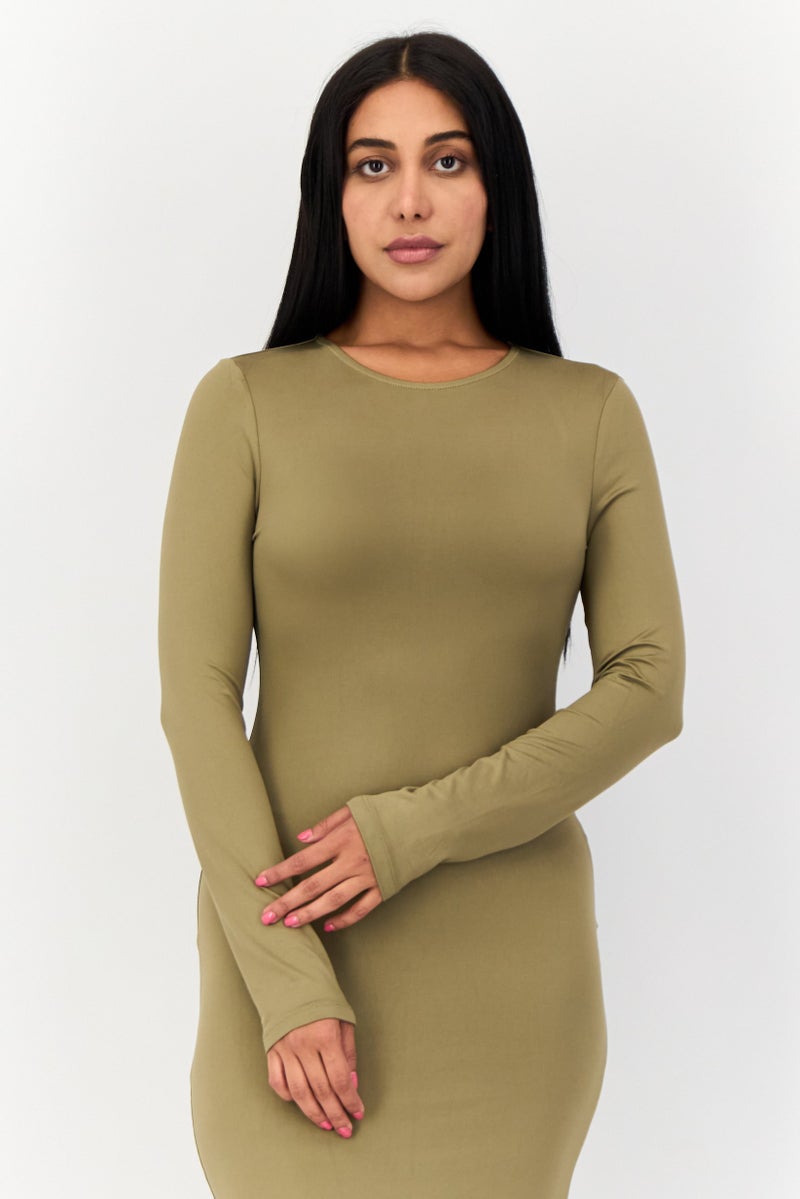 Don't Call Me Jennyfer Women Plain Long Sleeve Bodycon, Olive  - Image 2