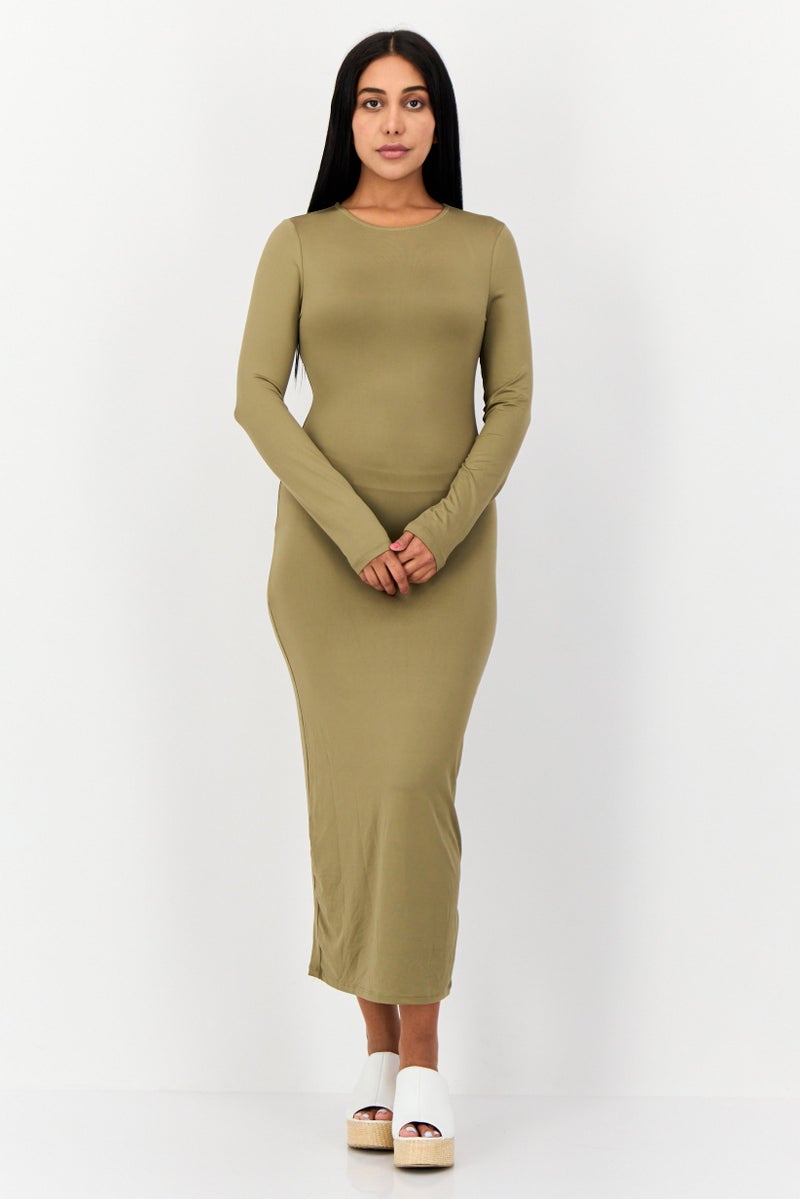 Don't Call Me Jennyfer Women Plain Long Sleeve Bodycon, Olive  - Image 1