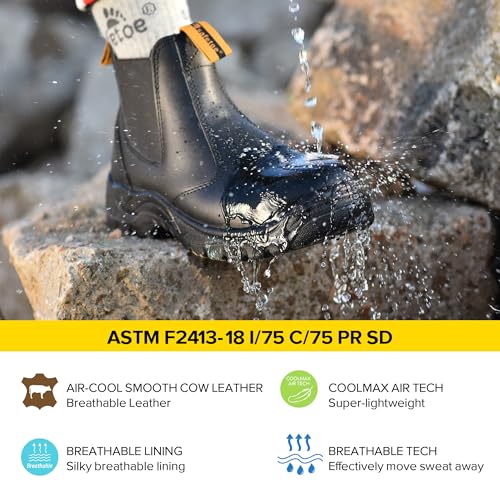 Safetoe Mens Work Boots Steel Toe Chelsea Safety Boots Cow Leather Waterproof Lightweight Working Shoes - Image 3