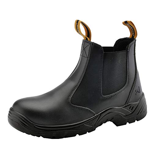 Safetoe Mens Work Boots Steel Toe Chelsea Safety Boots Cow Leather Waterproof Lightweight Working Shoes - Image 1