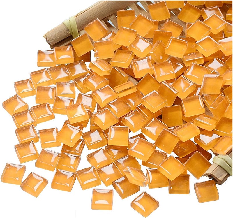 FAIRUO 100 Pieces Mosaic Tiles Squares Orange Crystal Mosaic Stained Glass for Crafts Supplies DIY Picture Frames Handmade Jewelry Coasters Art Material Decoration,1x1cm - Image 1
