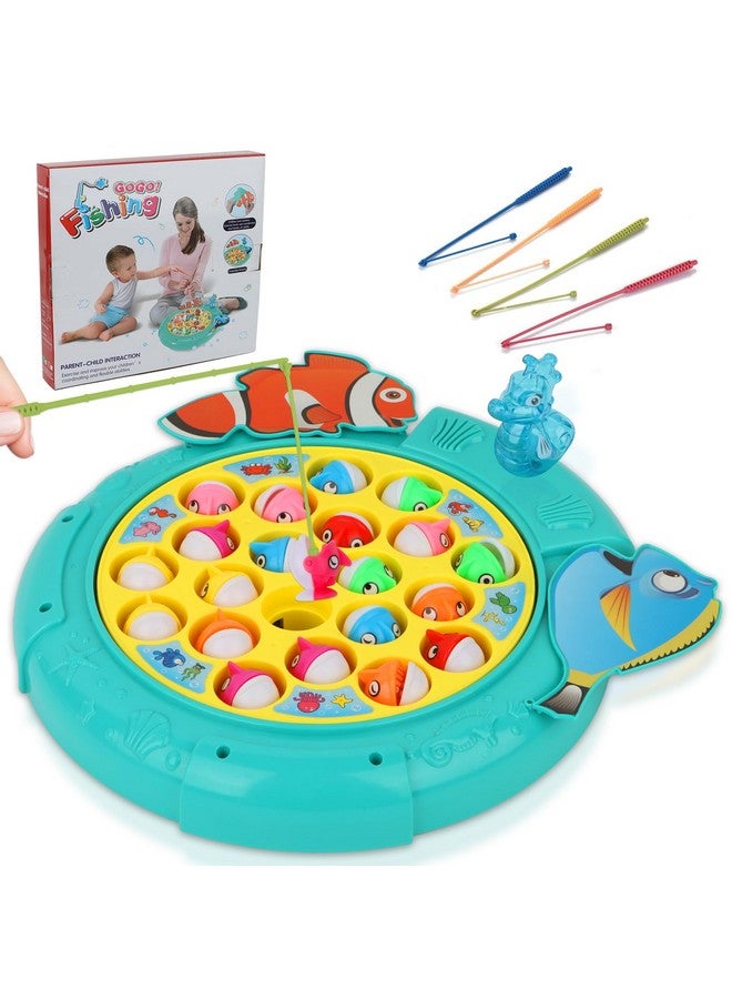 QuadPro Magnetic Fishing Games Set - Fun and Educational Fishing Toys for Toddlers and Kids, Includes 21 Fish, 4 Poles, Rotating Board, and On-Off Music, Perfect Fish Toy for Go Fish Fun - Image 1