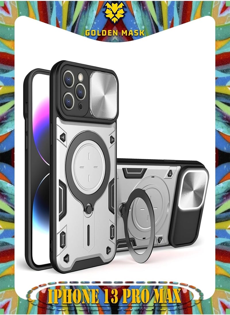 GOLDEN MASK - GOLDEN MASK For iPhone 13 Pro Max Armored Camera Shield Cover Camera Lend Protection, Built-in 360° (Silver) - Image 1