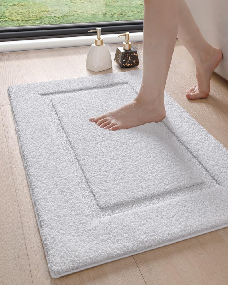 DEXI Bathroom Rugs 24x16, Washable Non Slip Bath Mat for Shower Floor, Absorbent Quick Dry Bathmat with Rubber Backing, Ultra Soft Plush Carpet for Tub, White - Image 1