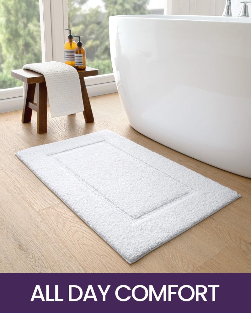 DEXI Bathroom Rugs 24x16, Washable Non Slip Bath Mat for Shower Floor, Absorbent Quick Dry Bathmat with Rubber Backing, Ultra Soft Plush Carpet for Tub, White - Image 5