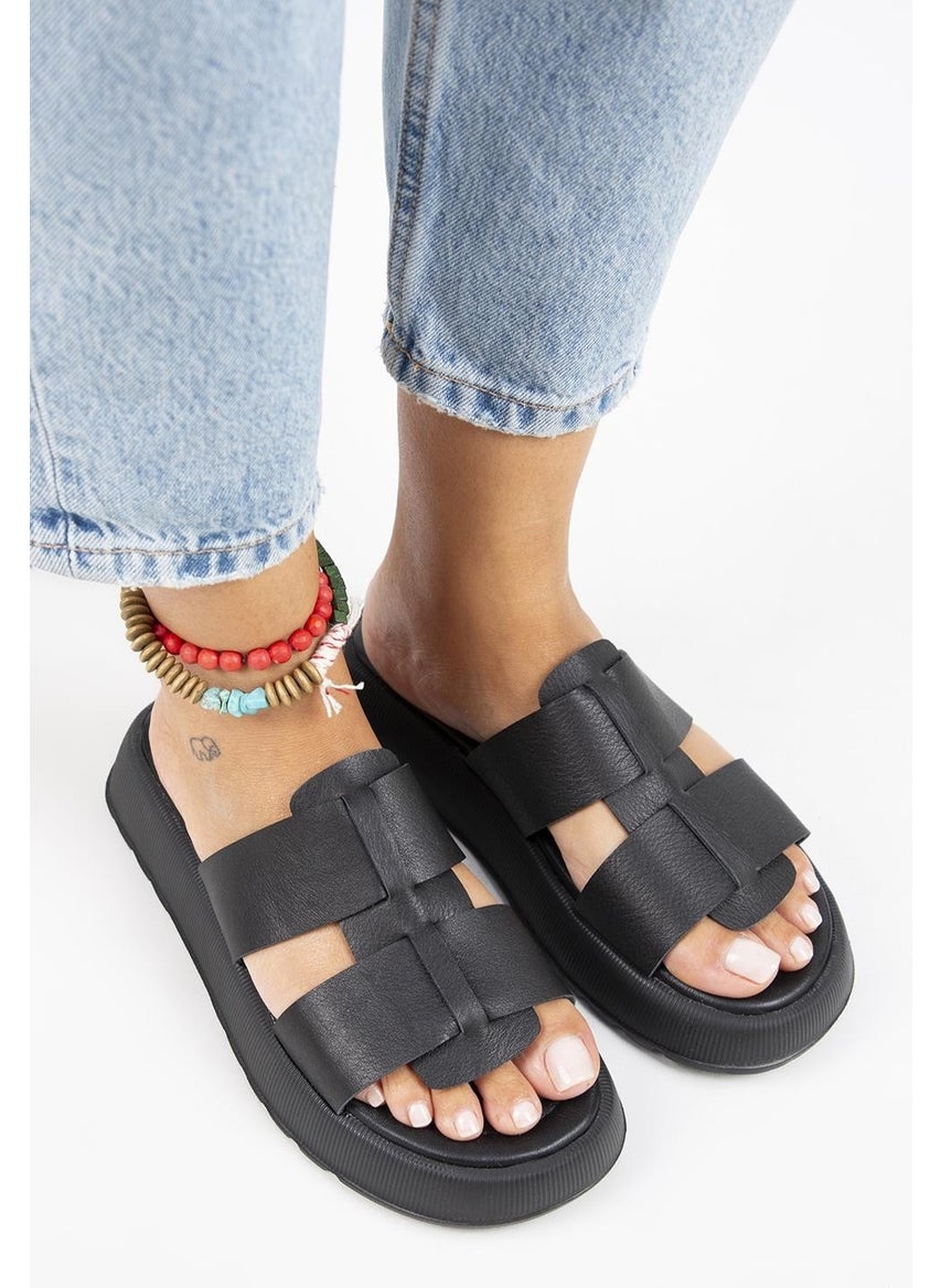 Manijero Paris Women's Leather Double-Strap Black Slippers  - Image 3