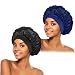 ZHENSILK 2Pcs Silk Bonnet for Sleeping Satin Hair Bonnets Soft Elastic Band Silk Sleep Cap Hair Wrap for WomenBlack Navy Blue - Image 2