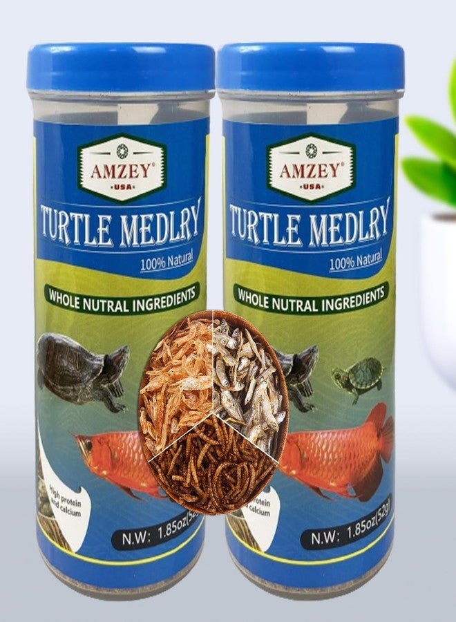 Amzey 2 Pack Aquatic Turtle Food, Vitamin, Enriched Medley Treats of Freeze, Dried Mealworms, River Shrimp & River Fishes, High Protein Turtle Medley Food for Aquatic Tortoise, 3.7 Ounce Total - Image 1